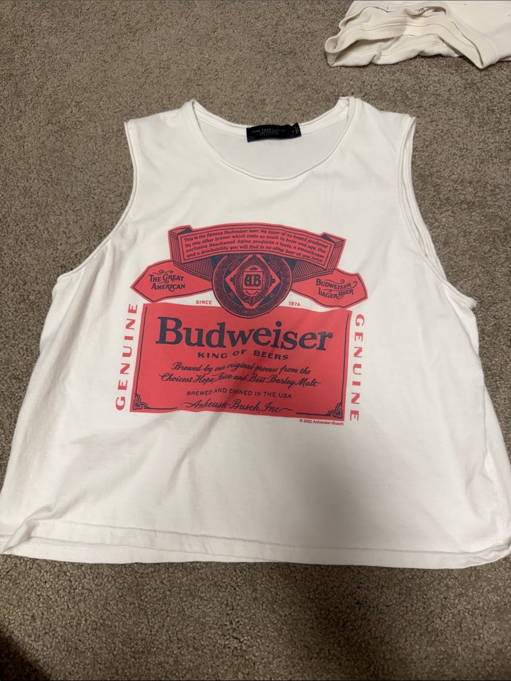Junk Food Clothing White Tank Top with Red Budweiser Graphic